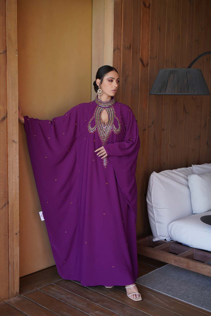 Luxury Gulf Abaya in Royal Purple by Fafitaa