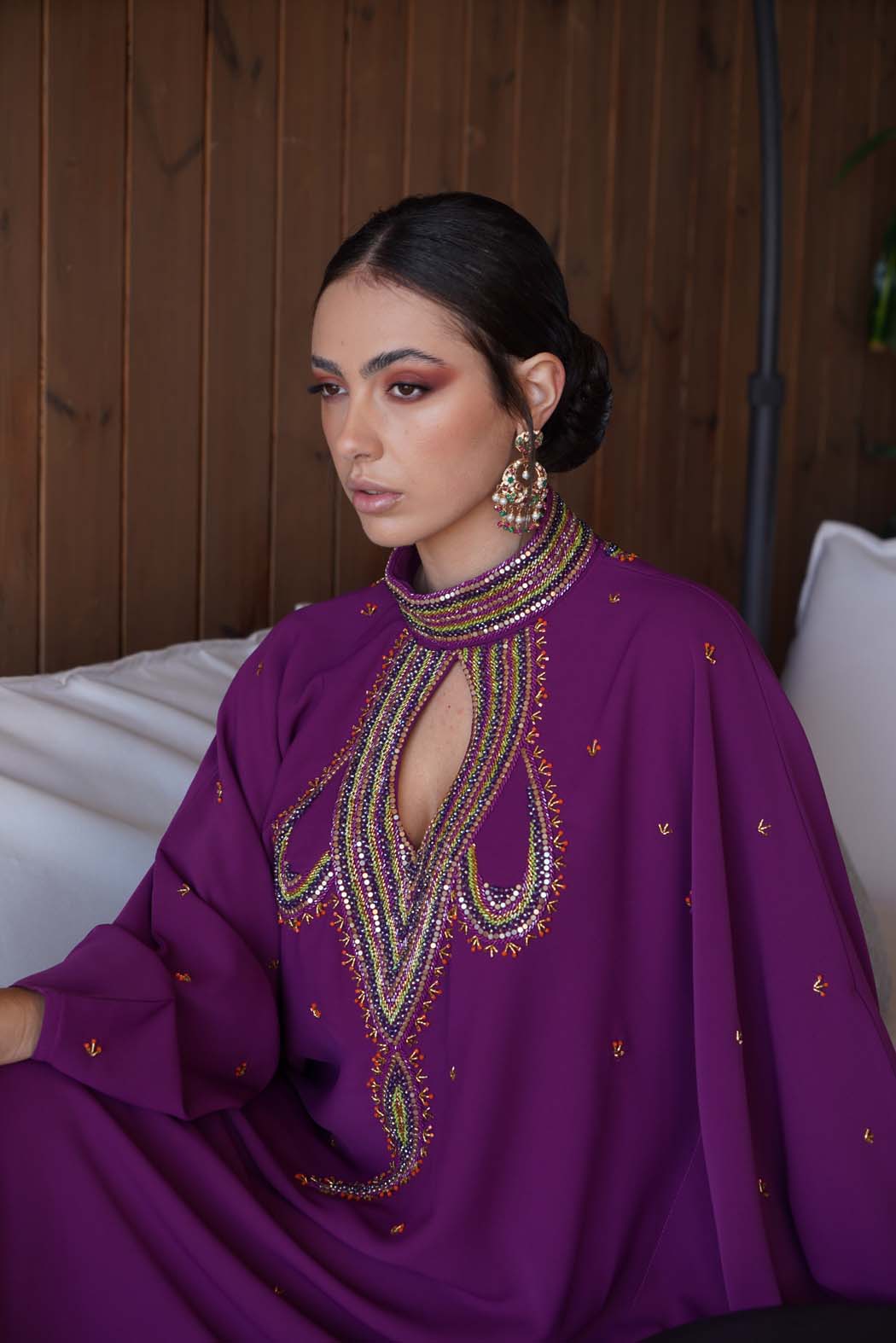 Luxury Gulf Abaya in Royal Purple by Fafitaa