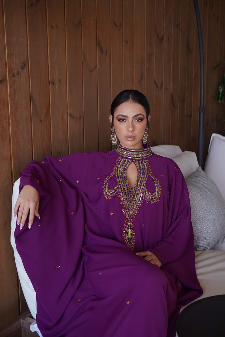Luxury Gulf Abaya in Royal Purple by Fafitaa