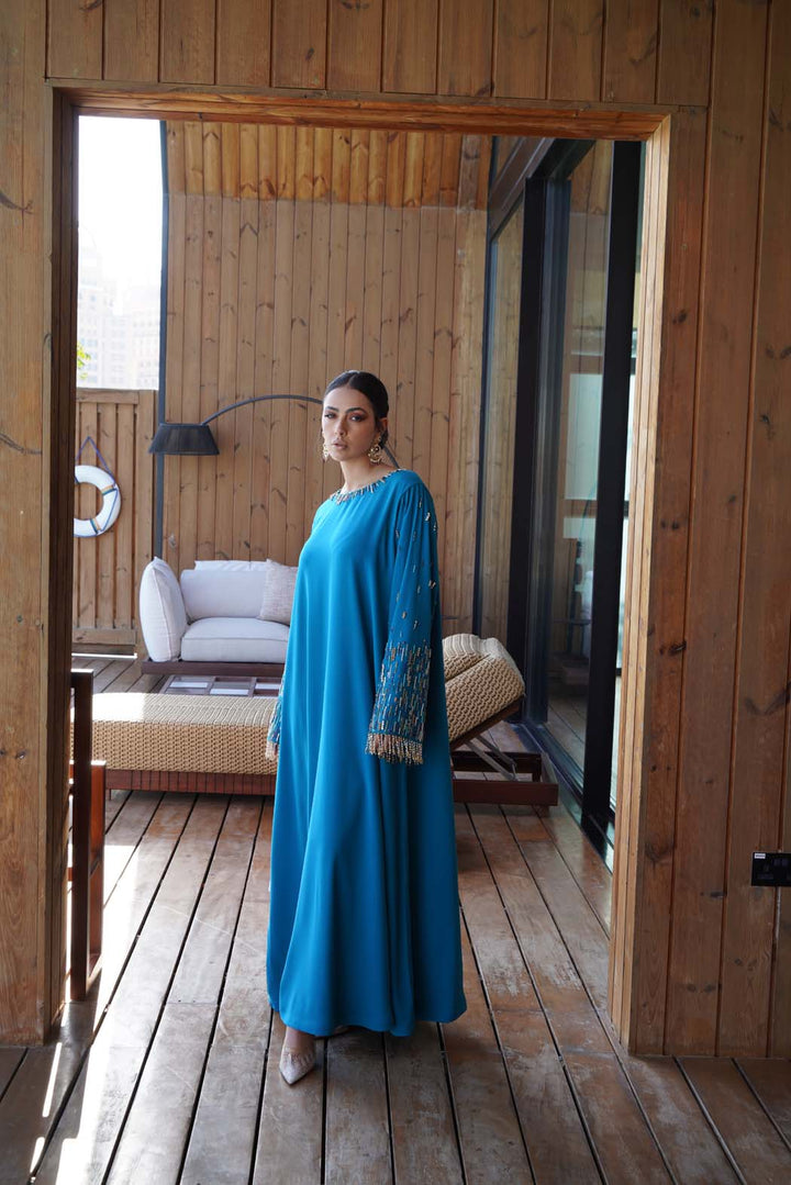 Ocean Breeze" Embellished Kaftan/Jalabiya - Enchanting Turquoise
