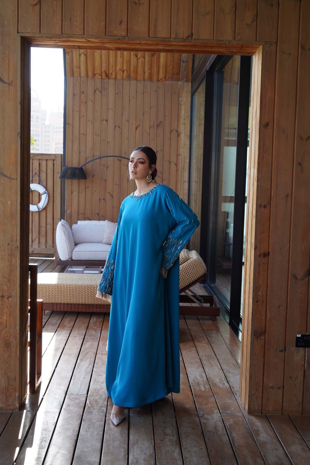 Ocean Breeze" Embellished Kaftan/Jalabiya - Enchanting Turquoise