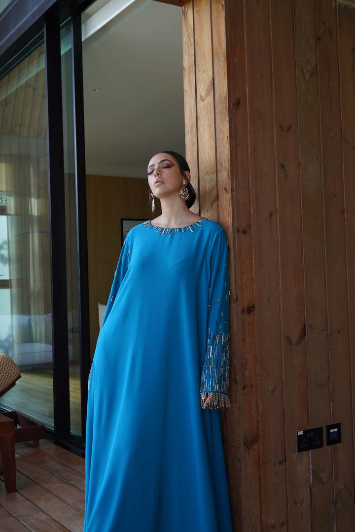 Ocean Breeze" Embellished Kaftan/Jalabiya - Enchanting Turquoise