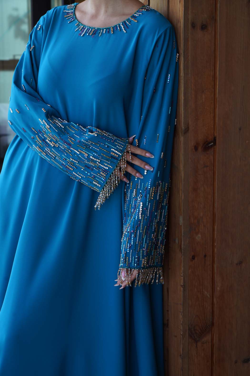 Ocean Breeze" Embellished Kaftan/Jalabiya - Enchanting Turquoise