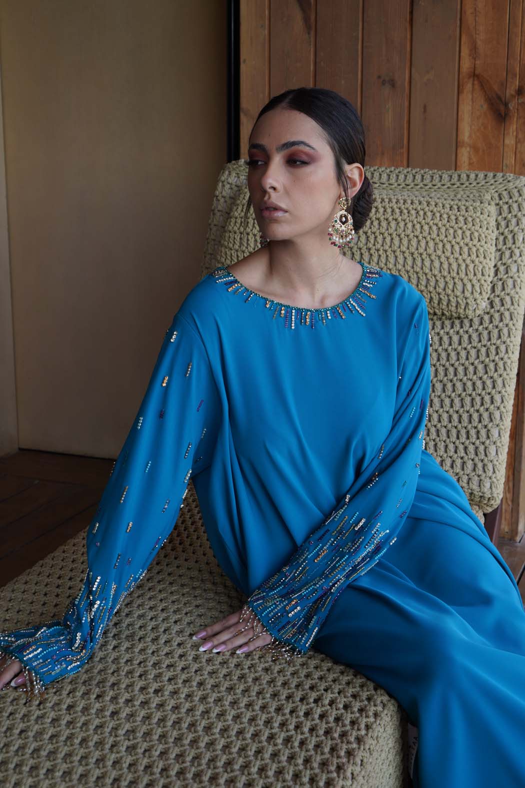 Ocean Breeze" Embellished Kaftan/Jalabiya - Enchanting Turquoise