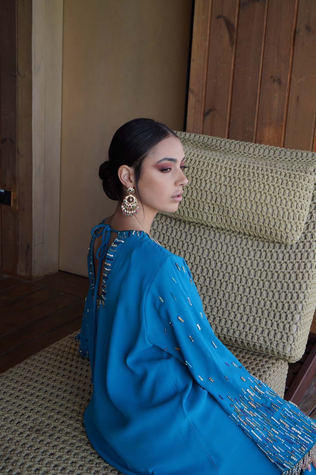 Ocean Breeze" Embellished Kaftan/Jalabiya - Enchanting Turquoise