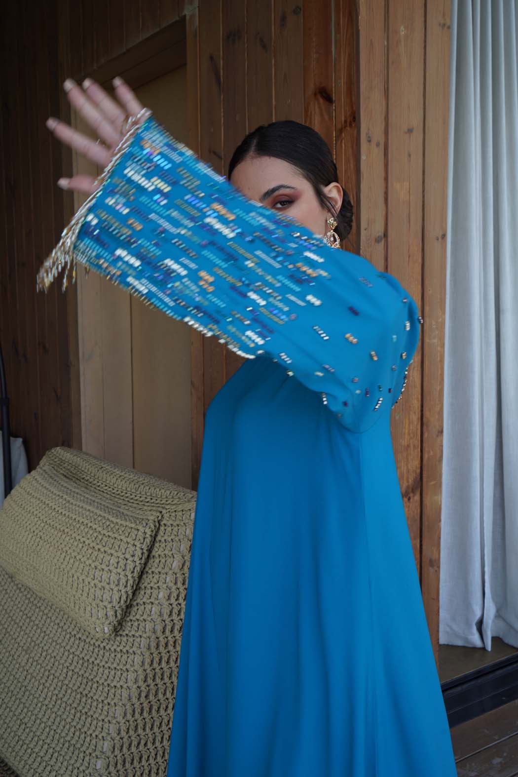 Ocean Breeze" Embellished Kaftan/Jalabiya - Enchanting Turquoise