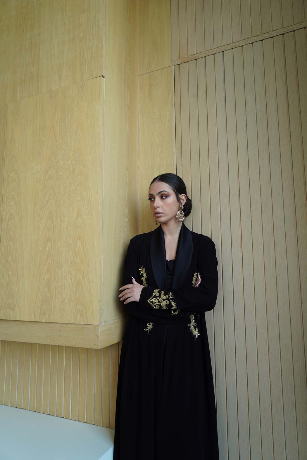"Black Gold" Abaya: Luxurious Velvet with Royal Embroidery
