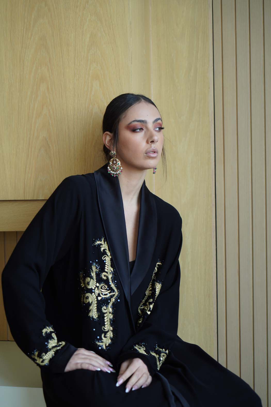 "Black Gold" Abaya: Luxurious Velvet with Royal Embroidery