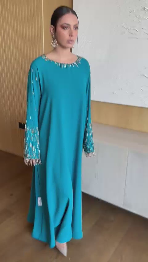 Ocean Breeze" Embellished Kaftan/Jalabiya - Enchanting Turquoise